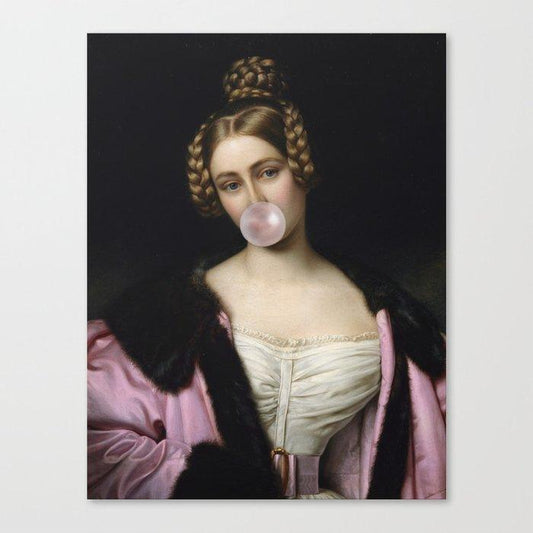 Retro Bubble Gum Portrait Canvas Painting - Vintage Style Wall Art for Home Decoration - Pacisia