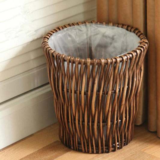 Retro Rattan Trash Can Dustbin Office Paper Bas Kitchen Garbage Bin Waste Basket Bathroom Toilet Paper Bucket Storage Bucket - Pacisia