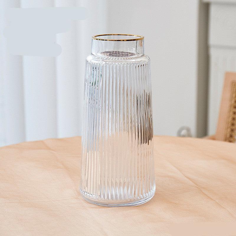 Retro Striped Glass Vase Modern Minimalist Fresh Flowers Dried Flower Floral Arrangement - Pacisia