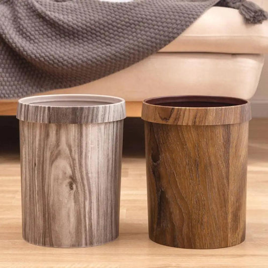 Retro Wood Grain Trash Can Living Room Waste Basket Creative Office Toilet Paper Basket Bathroom Bedroom Supplies - Pacisia