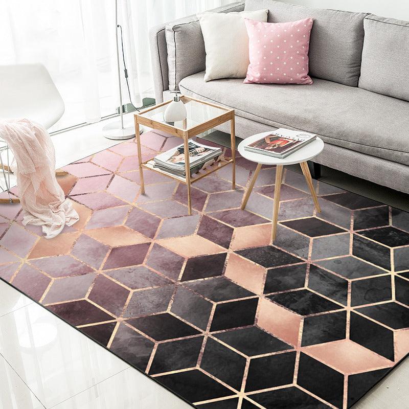 Rose Gold Pink Gradient Diamond Lattice Bedroom Door Living Room Kitchen Floor Mat Carpet - Pacisia