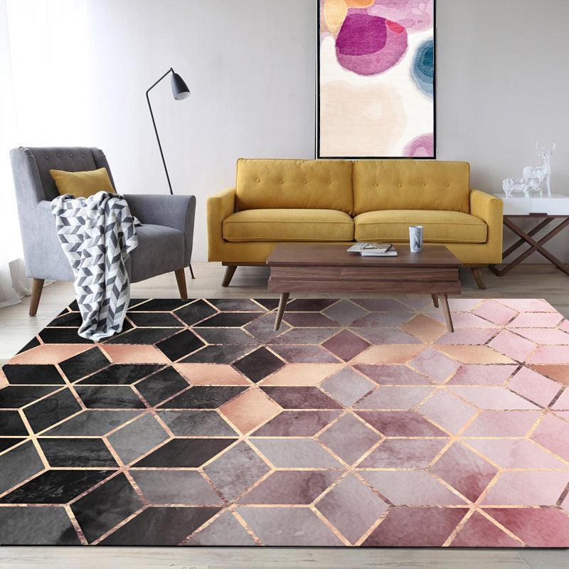 Rose Gold Pink Gradient Diamond Lattice Bedroom Door Living Room Kitchen Floor Mat Carpet - Pacisia