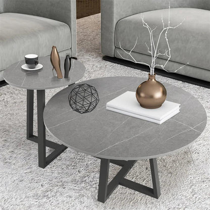 Round Modern Marble Nesting Coffee Set of 2, Stacking Living Room Accent Tables Furniture Sintered Stone Tabletop End Table - Pacisia