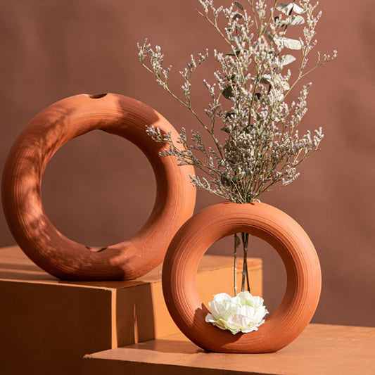 Round Red Clay Vase Home Counter Decoration Handicraft - Pacisia