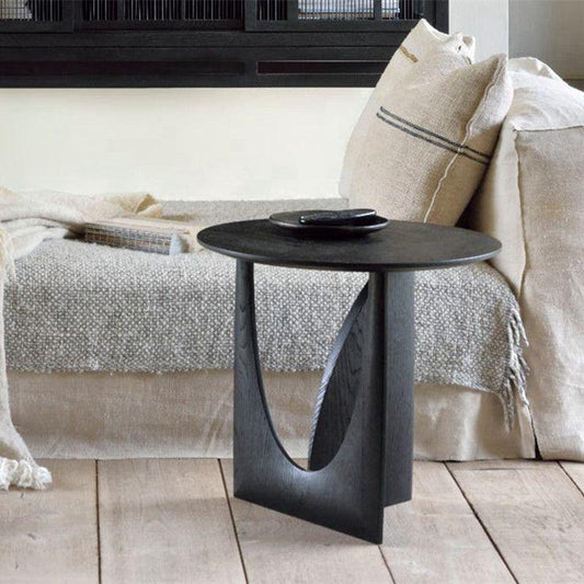 Round Solid Wood Side Table Geometric Designer Corner Table Black Bedside Table - Pacisia