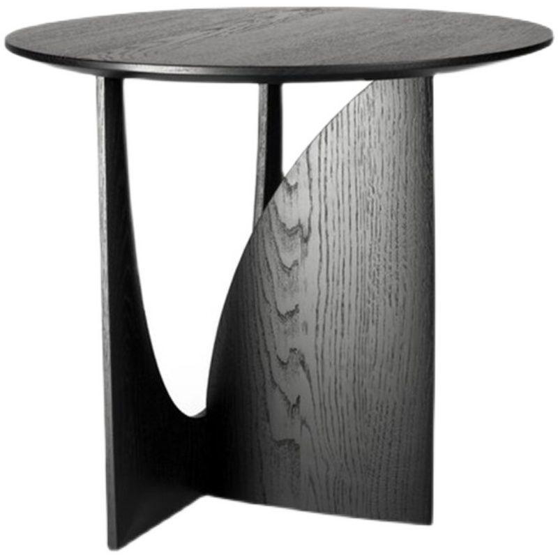 Round Solid Wood Side Table Geometric Designer Corner Table Black Bedside Table - Pacisia