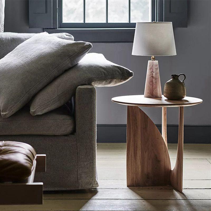 Round Solid Wood Side Table Geometric Designer Corner Table Black Bedside Table - Pacisia