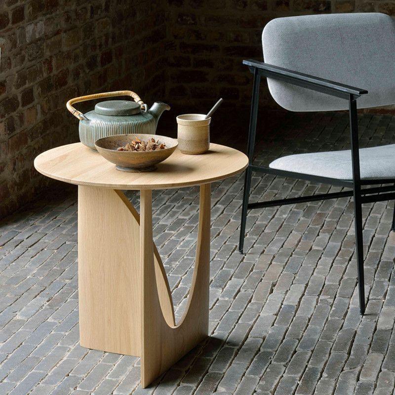 Round Solid Wood Side Table Geometric Designer Corner Table Black Bedside Table - Pacisia