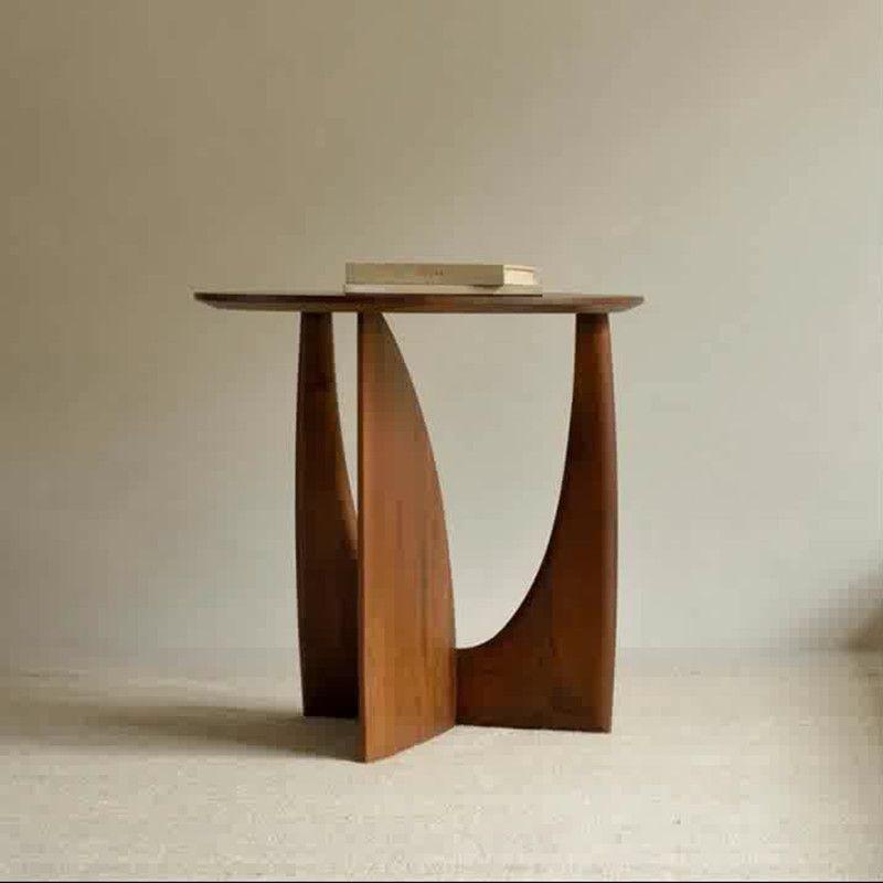 Round Solid Wood Side Table Geometric Designer Corner Table Black Bedside Table - Pacisia