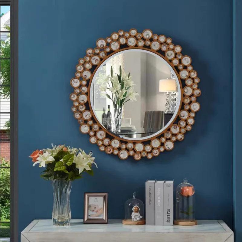Round Wall Mirror Hanging Pendant Gold Sticky Mirrors Bedrooms Aesthetic Dekoracyjne Lustra Livingroom Decor Accessories - Pacisia