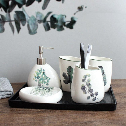 Sanitary Ware Nordic Green Plants Ceramic Wash Bathroom Supplies Wash Set - Pacisia
