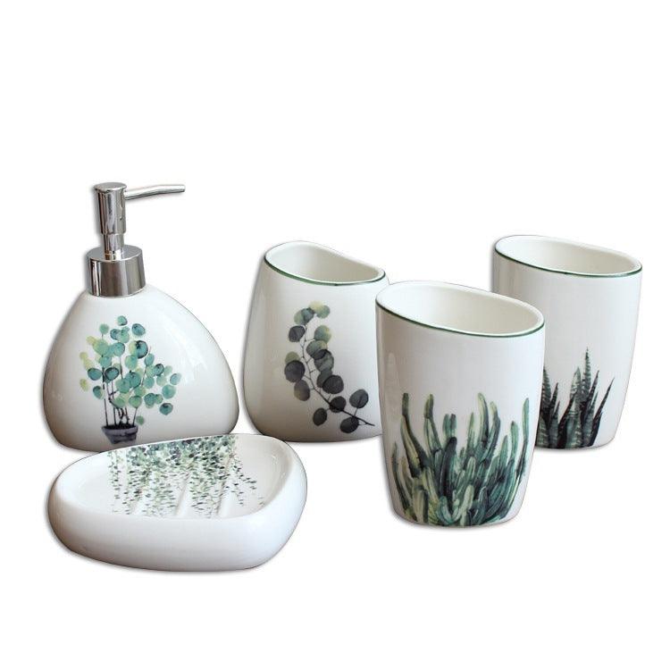 Sanitary Ware Nordic Green Plants Ceramic Wash Bathroom Supplies Wash Set - Pacisia