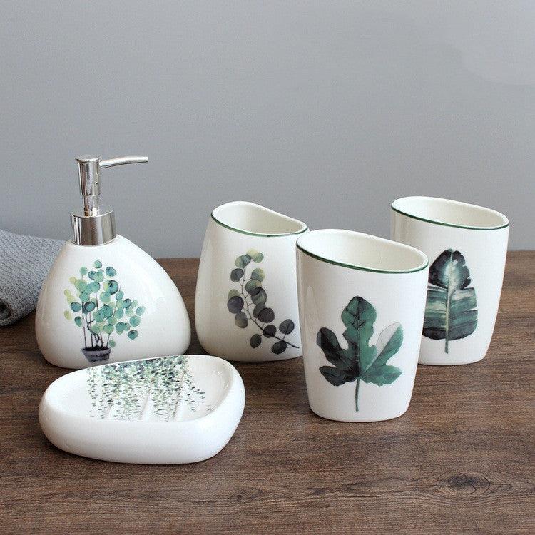 Sanitary Ware Nordic Green Plants Ceramic Wash Bathroom Supplies Wash Set - Pacisia