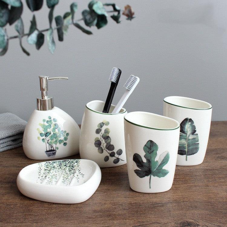Sanitary Ware Nordic Green Plants Ceramic Wash Bathroom Supplies Wash Set - Pacisia