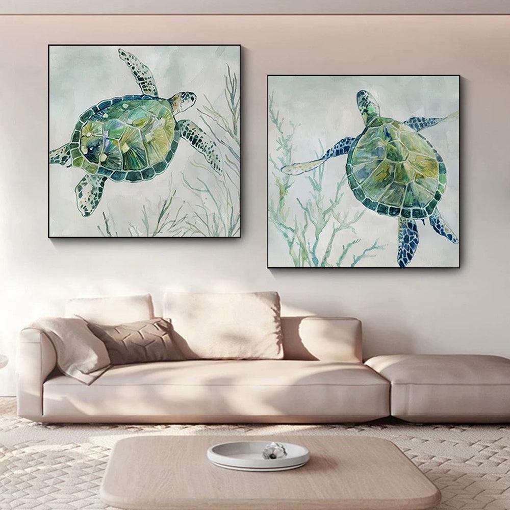 Sea Turtle Canvas Wall Art - Elegant Underwater Poster - Pacisia