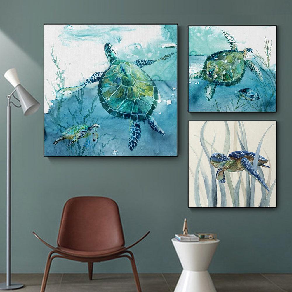 Sea Turtle Canvas Wall Art - Elegant Underwater Poster - Pacisia