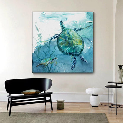 Sea Turtle Canvas Wall Art - Elegant Underwater Poster - Pacisia