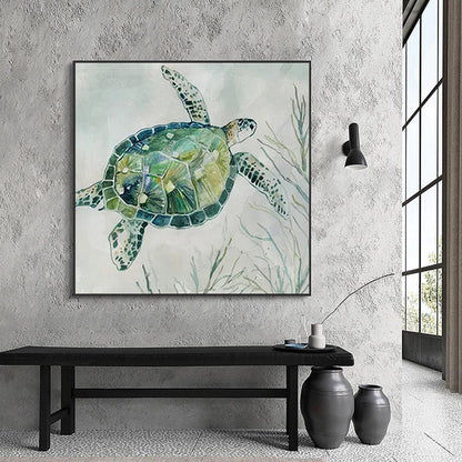 Sea Turtle Canvas Wall Art - Elegant Underwater Poster - Pacisia