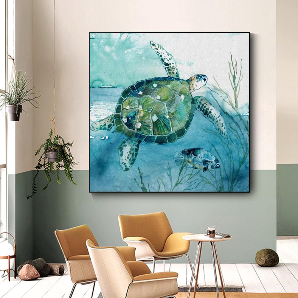 Sea Turtle Canvas Wall Art - Elegant Underwater Poster - Pacisia