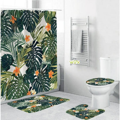 Shower Curtain Bath Mat Toilet Pad Set Anti-slip Toilet - Pacisia