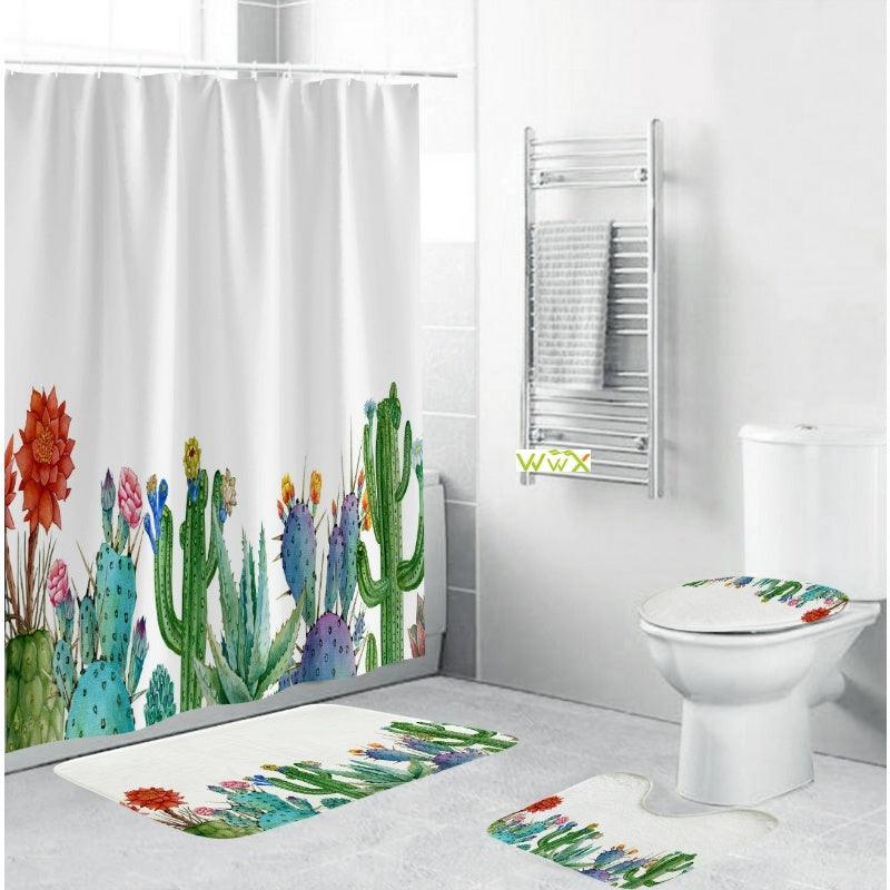 Shower Curtain Bath Mat Toilet Pad Set Anti-slip Toilet - Pacisia