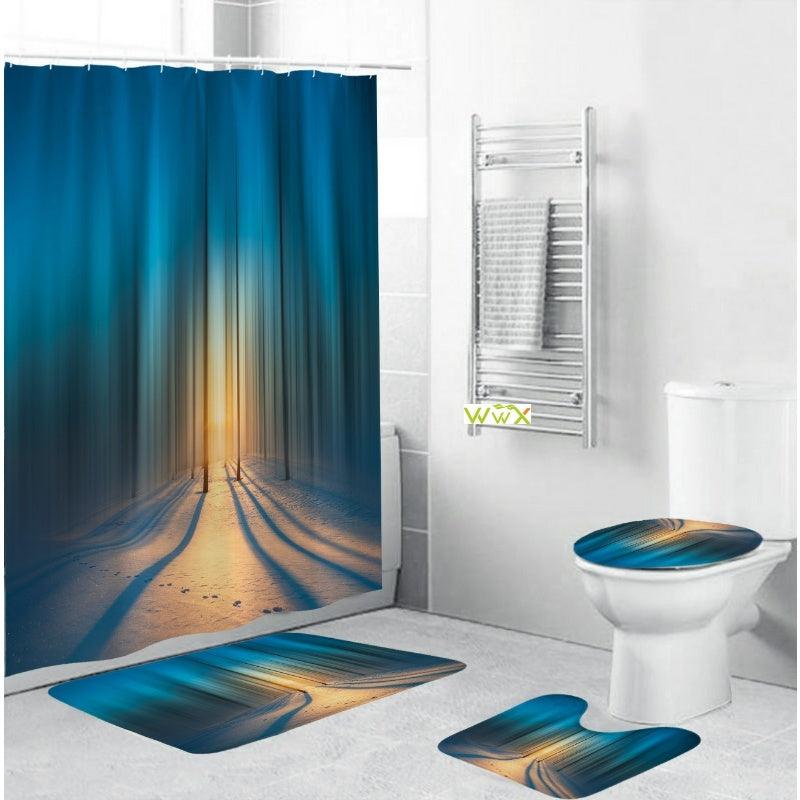 Shower Curtain Bath Mat Toilet Pad Set Anti-slip Toilet - Pacisia