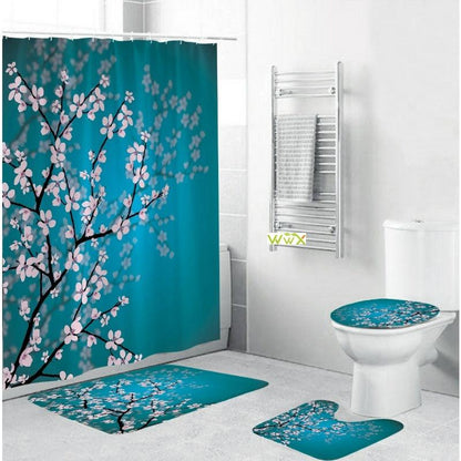 Shower Curtain Bath Mat Toilet Pad Set Anti-slip Toilet - Pacisia