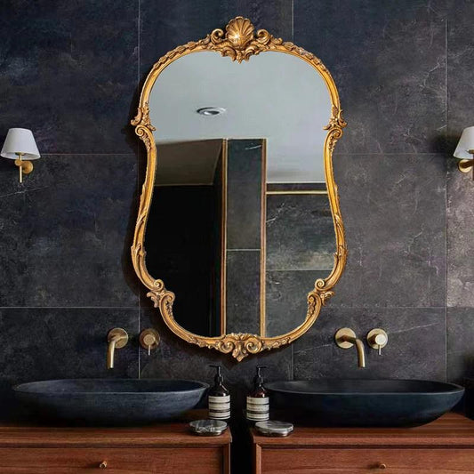 Shower Shaving Golden Wall Decorative Mirror Aesthetic Bathroom Makeup Decorative Mirror Vintage Espelho Home Design YX50DM - Pacisia