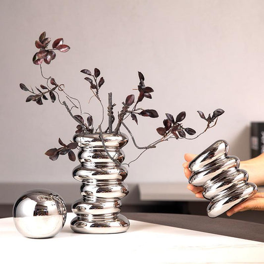 Silver Plating Irregular Ceramic Vase - Pacisia