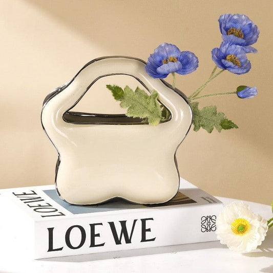 Simple Bag Vase Home Decoration Ceramic Living Room Porch Floral Arrangement Ornaments - Pacisia