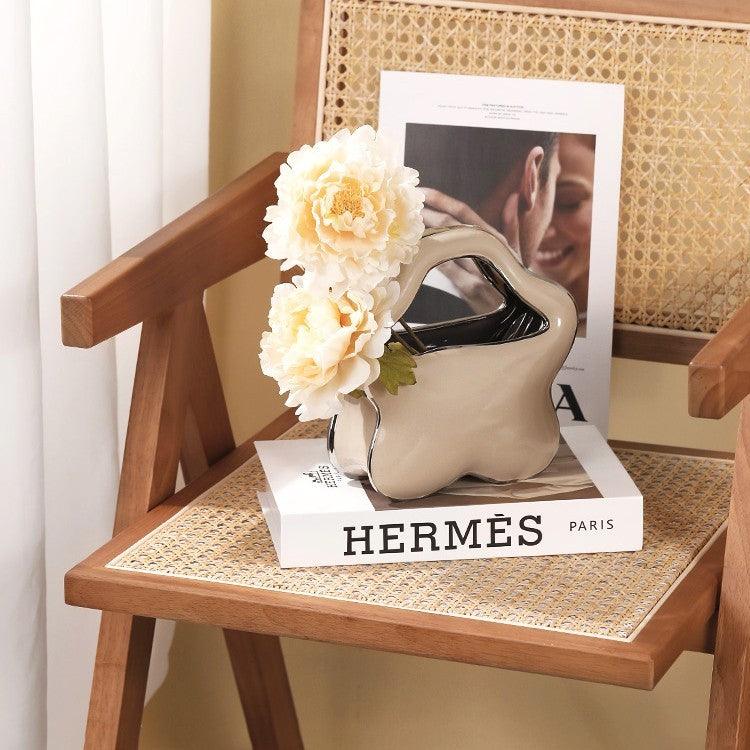 Simple Bag Vase Home Decoration Ceramic Living Room Porch Floral Arrangement Ornaments - Pacisia