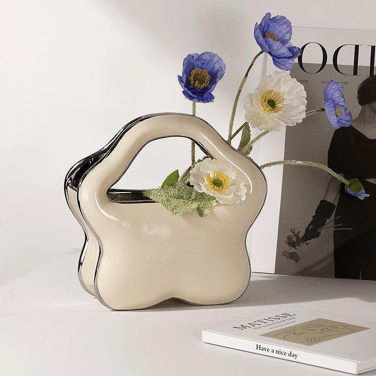 Simple Bag Vase Home Decoration Ceramic Living Room Porch Floral Arrangement Ornaments - Pacisia