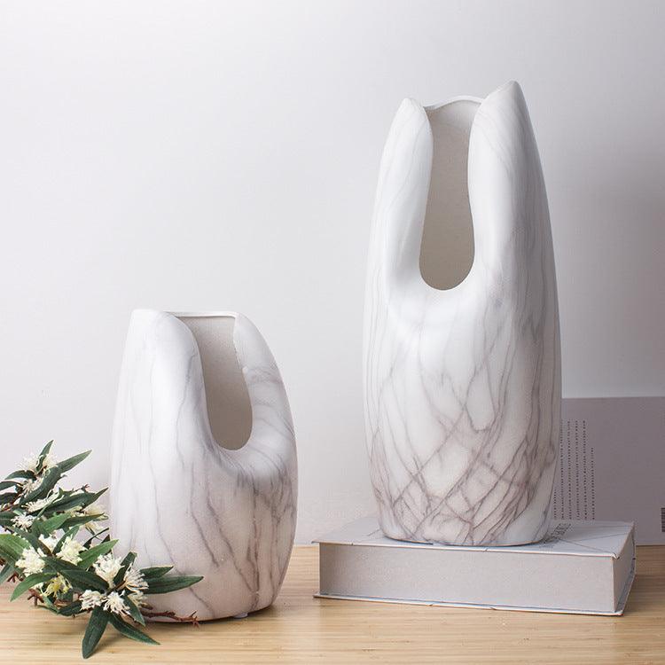 Simple Ceramics, Marbled White Ceramic Vase, Home Decoration - Pacisia