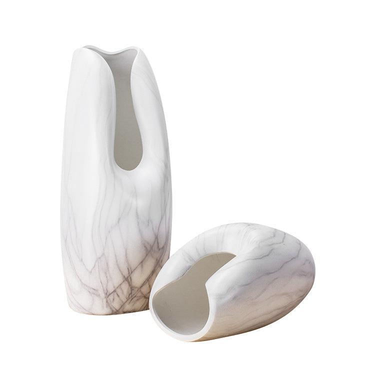 Simple Ceramics, Marbled White Ceramic Vase, Home Decoration - Pacisia