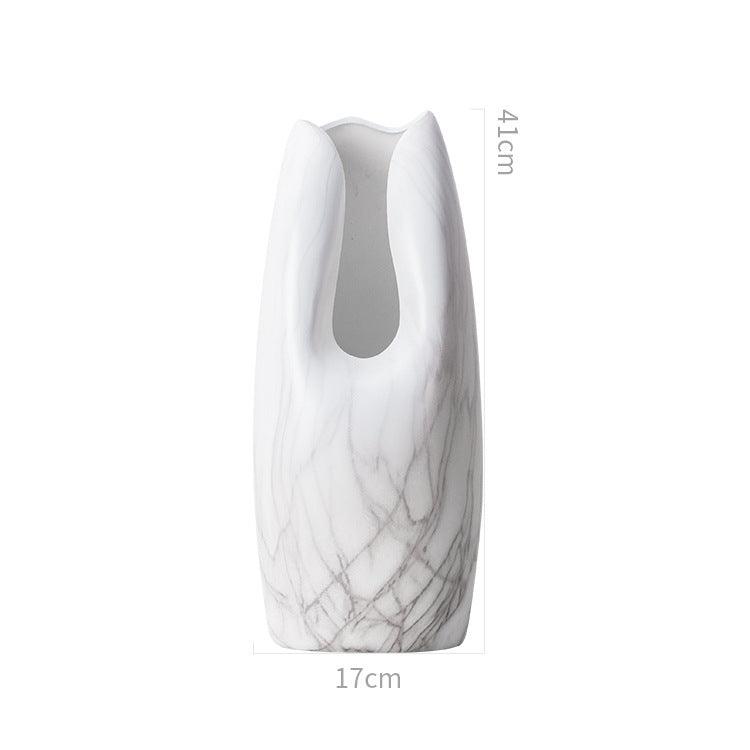 Simple Ceramics, Marbled White Ceramic Vase, Home Decoration - Pacisia