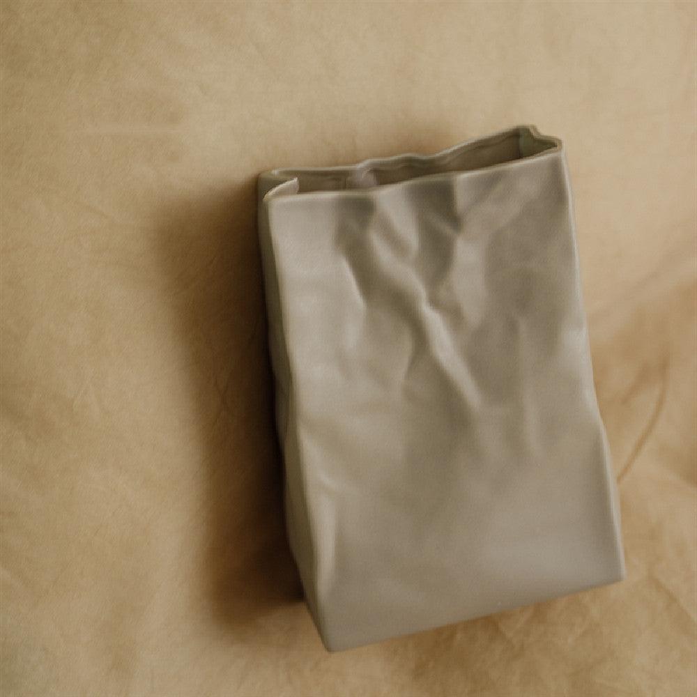 Simple Cream Wrinkled Paper Bag Vase - Pacisia