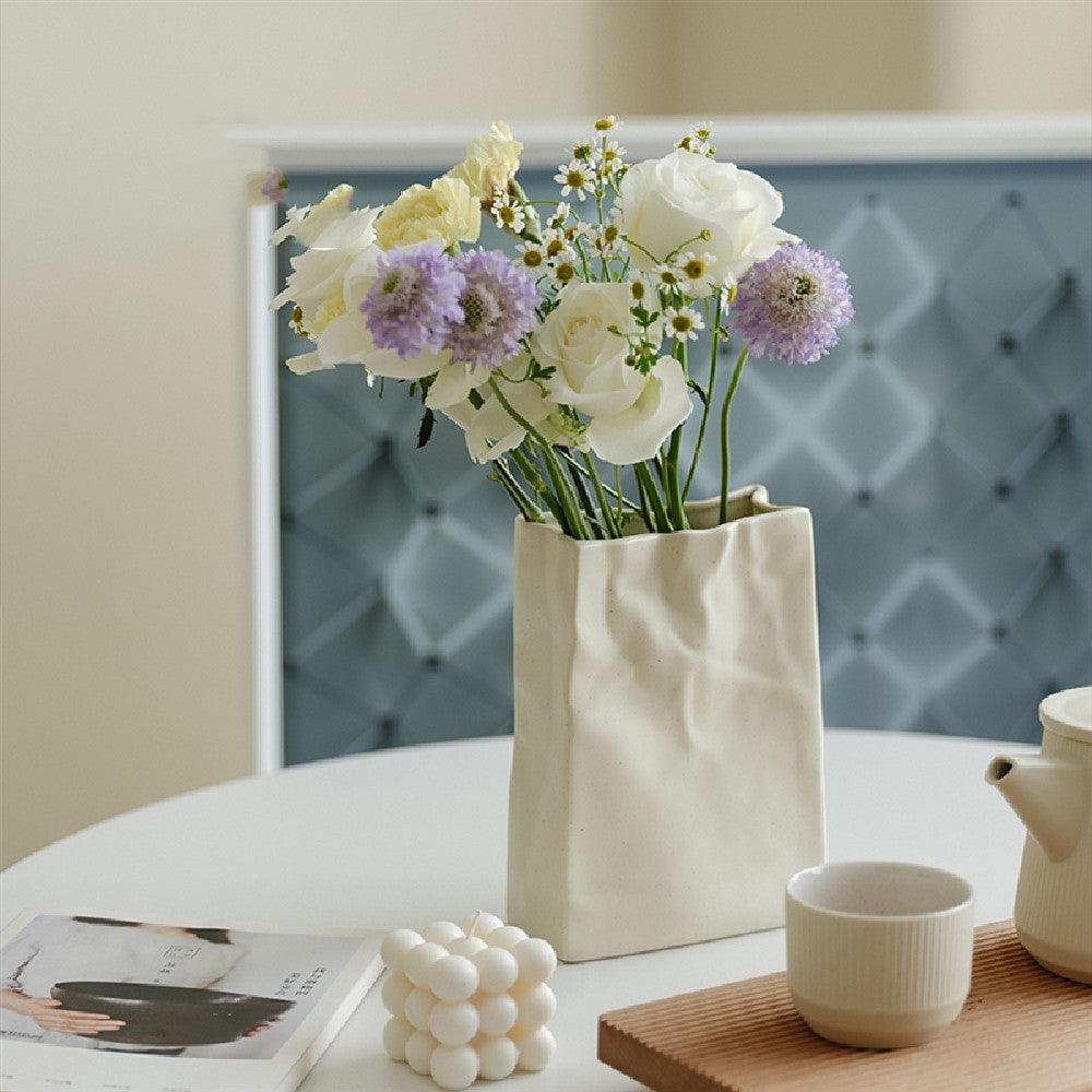 Simple Cream Wrinkled Paper Bag Vase - Pacisia