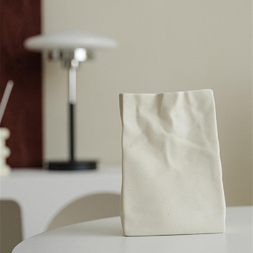 Simple Cream Wrinkled Paper Bag Vase - Pacisia