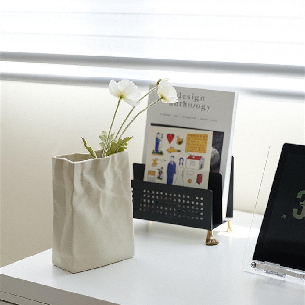 Simple Cream Wrinkled Paper Bag Vase - Pacisia