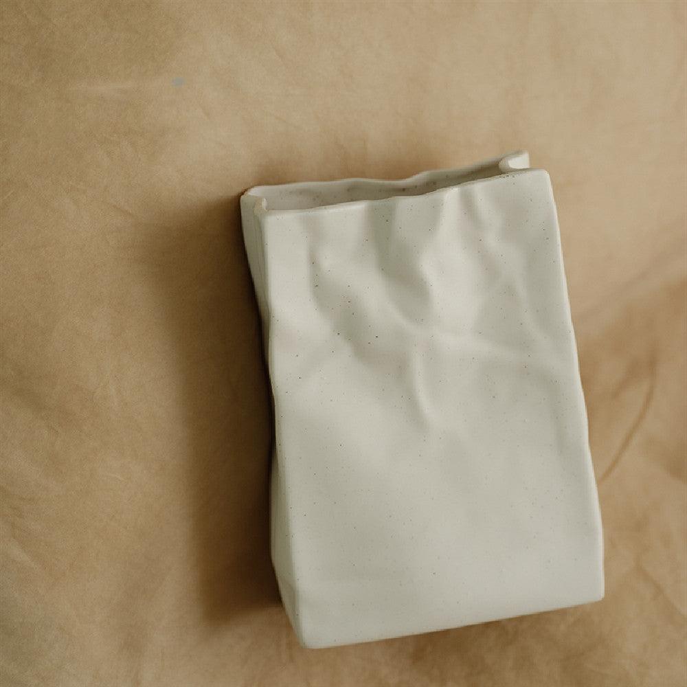 Simple Cream Wrinkled Paper Bag Vase - Pacisia