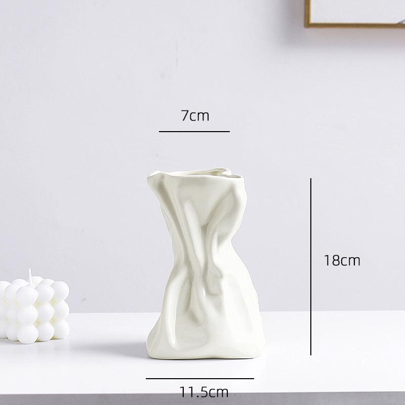 Simple Hydroponic Pleated Cream Style Ceramic Vase Ornaments - Pacisia
