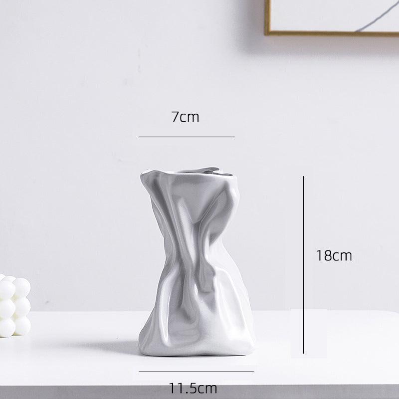 Simple Hydroponic Pleated Cream Style Ceramic Vase Ornaments - Pacisia