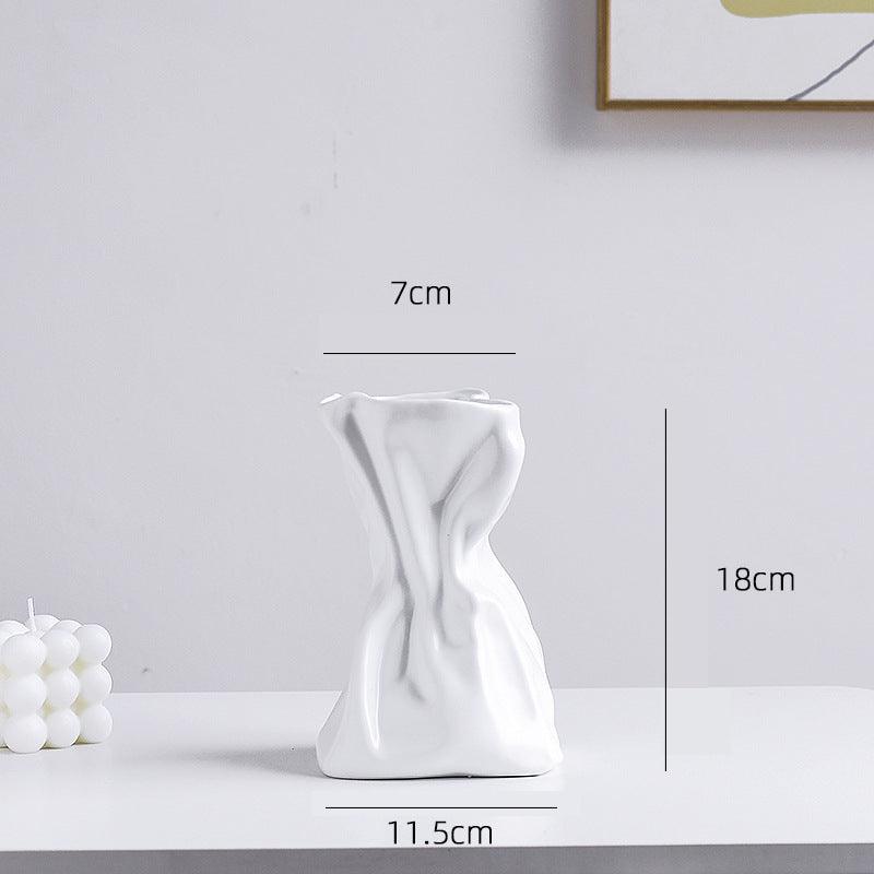 Simple Hydroponic Pleated Cream Style Ceramic Vase Ornaments - Pacisia
