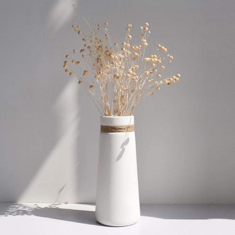 Simple Modern Creative White Hemp Rope Ceramic Flower Arrangement Vase Decoration - Pacisia