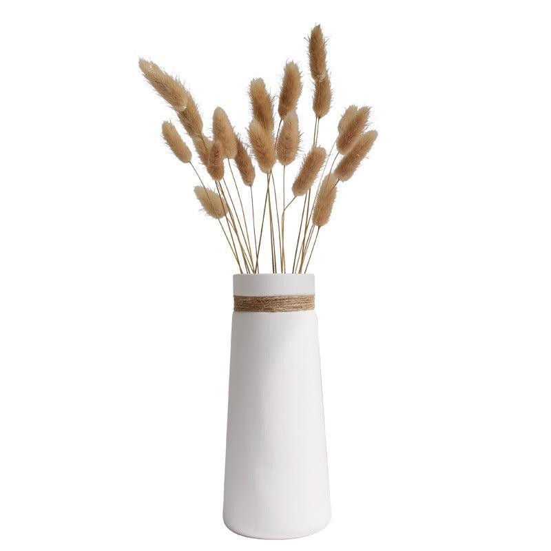 Simple Modern Creative White Hemp Rope Ceramic Flower Arrangement Vase Decoration - Pacisia
