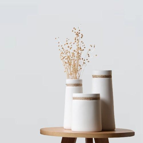 Simple Modern Creative White Hemp Rope Ceramic Flower Arrangement Vase Decoration - Pacisia