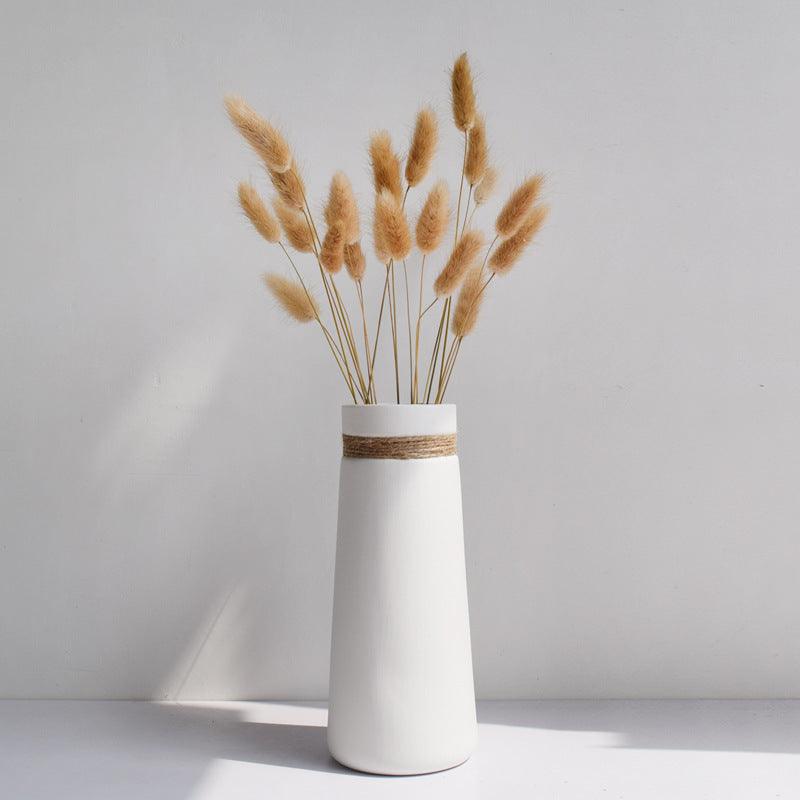 Simple Modern Creative White Hemp Rope Ceramic Flower Arrangement Vase Decoration - Pacisia