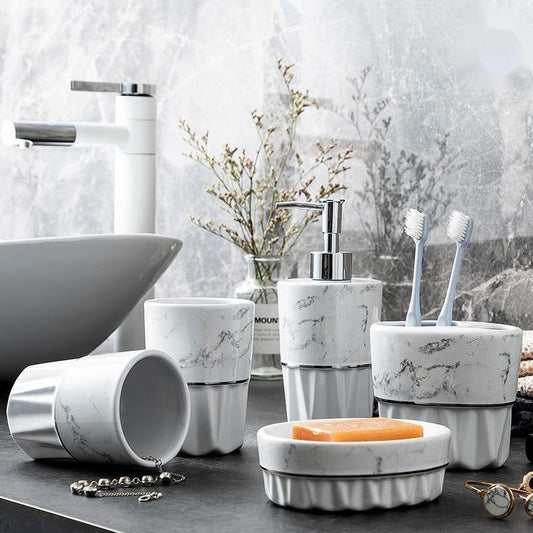 Simple Style Marble Ceramic Bathroom Set - Pacisia