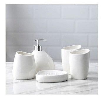 Simple White Porcelain Bathroom Five-piece Bath Bottle Bathroom Toilet Kit - Pacisia