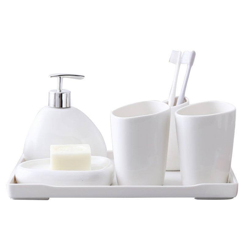 Simple White Porcelain Bathroom Five-piece Bath Bottle Bathroom Toilet Kit - Pacisia